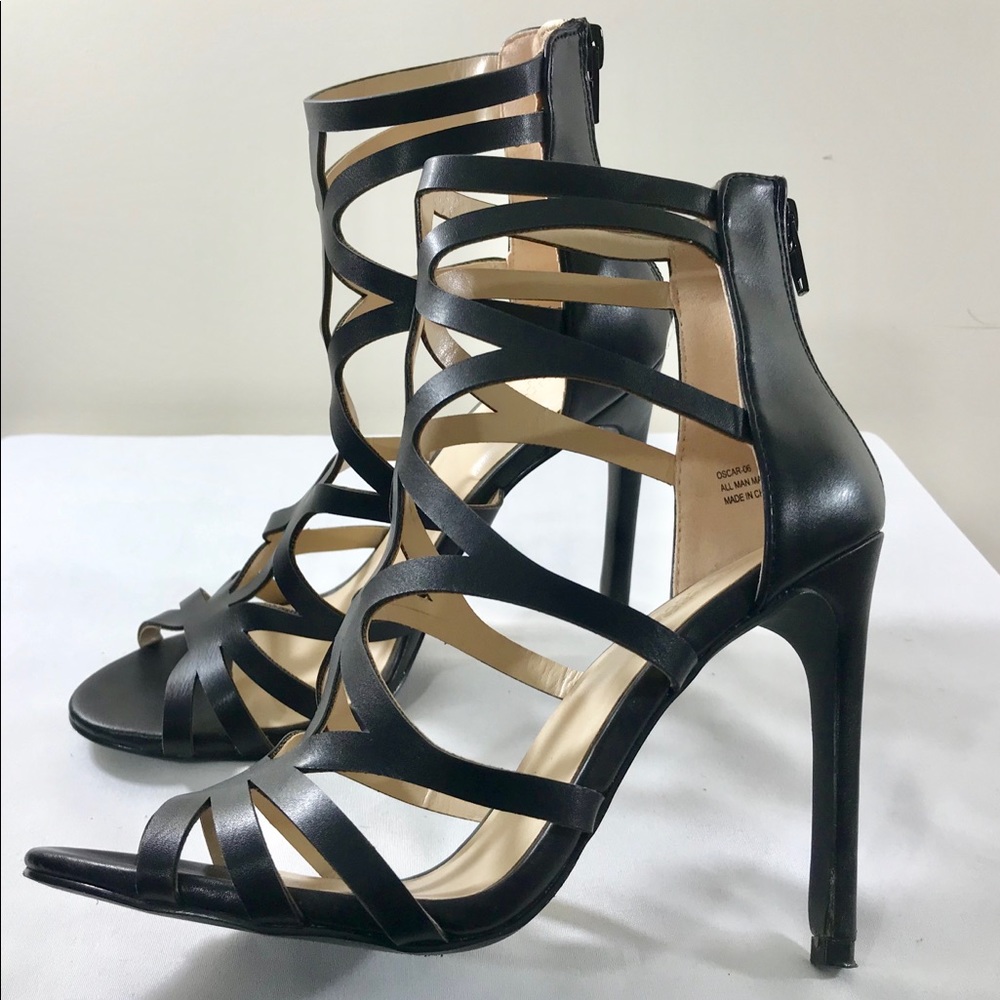 Black Open Toe Gladiator Pumps